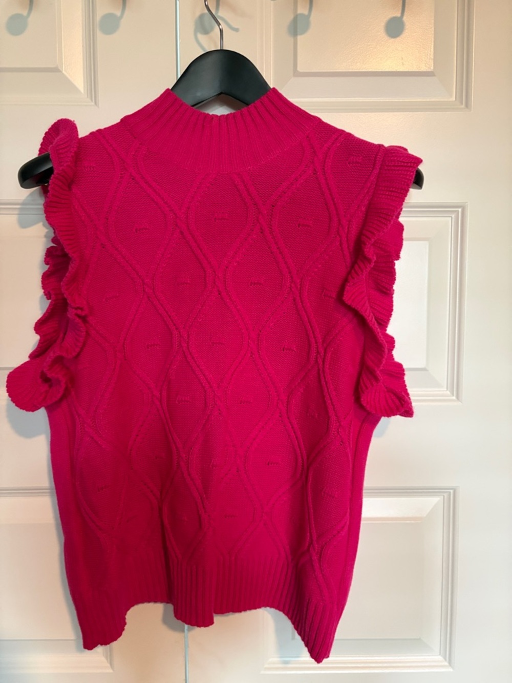 Women’s Ruffle-Sleeve Knit Sweater Vest in Hot Pink